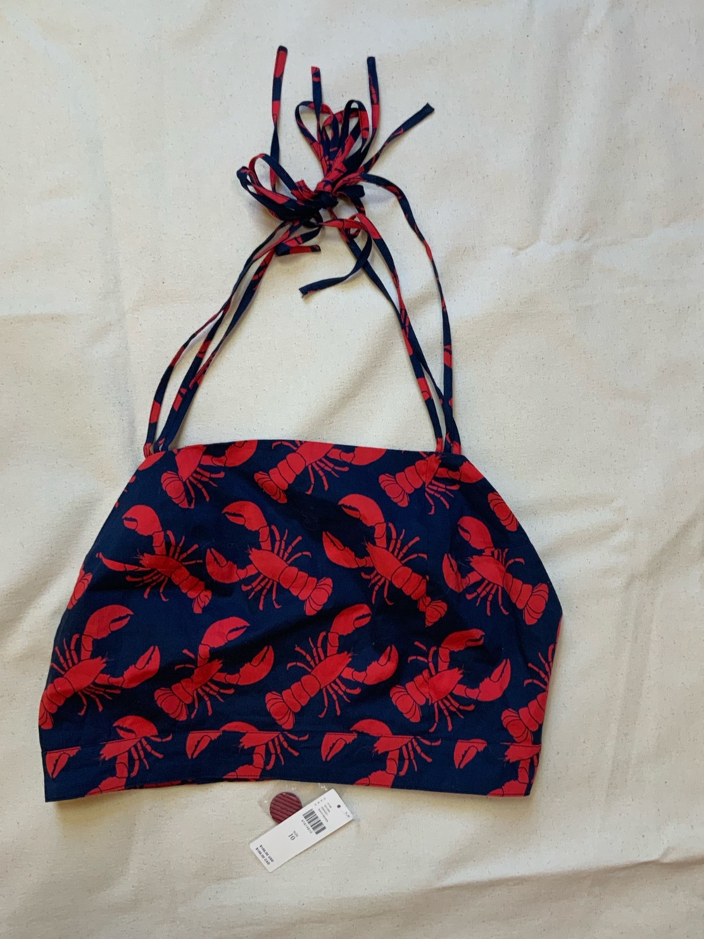 Eva Franco Navy Halter Top with Red Lobster Print 10